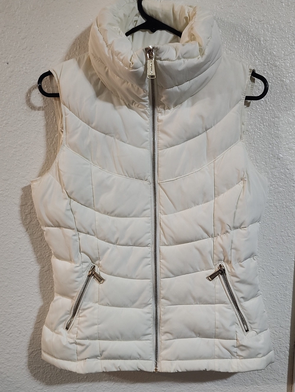 Calvin Klein Cream Quilted Puffer Vest with High Collar